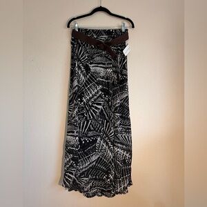 NY Collection Black & White Abstract Print Maxi Skirt with Belt - Size L NWT